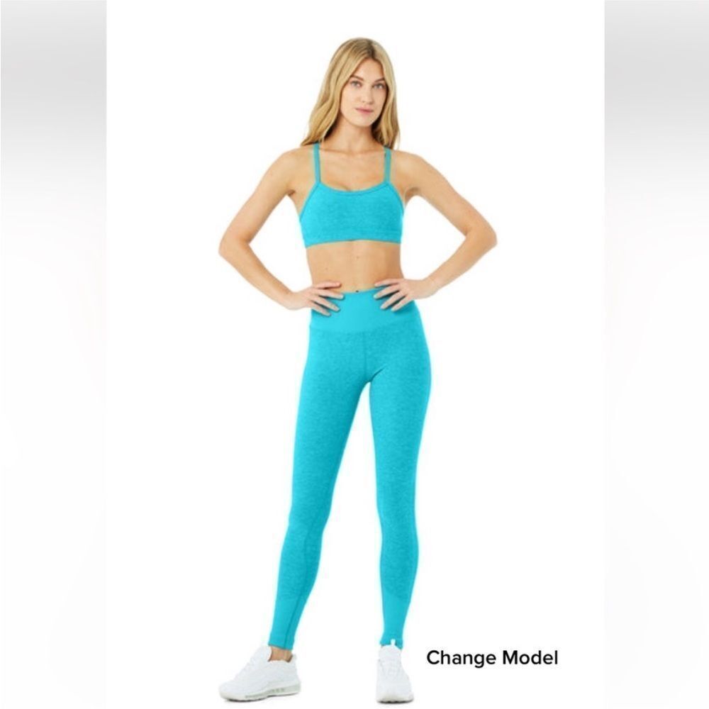NWOT Alo Yoga High-Waist Chill Zone Lounge Legging in Bright Aqua Heather, Sz XS